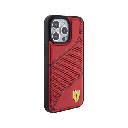 Ferrari Perforated Waves Metal Logo - pouzdro pro iPhone 15 Pro (červené)