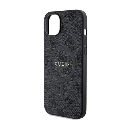 Guess 4G Collection Cuir Logo Métal MagSafe - Étui iPhone 15 / 14 / 13 (noir)