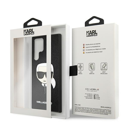 Karl Lagerfeld Saffiano Ikonik Karl`s Head - pouzdro na Samsung Galaxy S22 Ultra (černé)