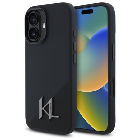 Karl Lagerfeld Silicone Shadow Metal Initial MagSafe - Coque pour iPhone 16 (noir)