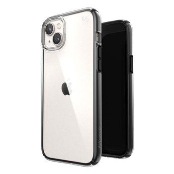 Speck Presidio Perfect-Clear with Impact Geometry - iPhone 15 Plus / 14 Plus Case with MICROBAN Coating (Clear / Black)