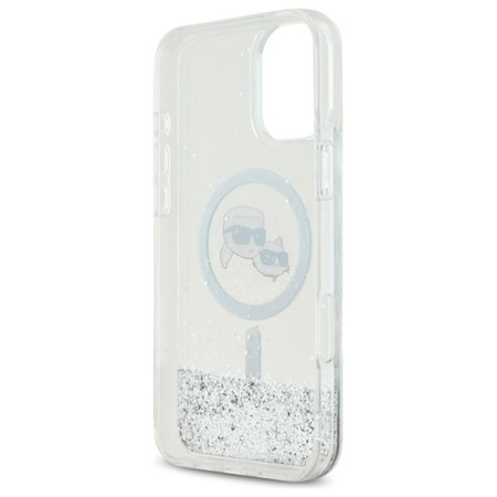 Karl Lagerfeld Liquid Glitter Karl & Choupette Head MagSafe - iPhone 16 Hülle (Transparent)