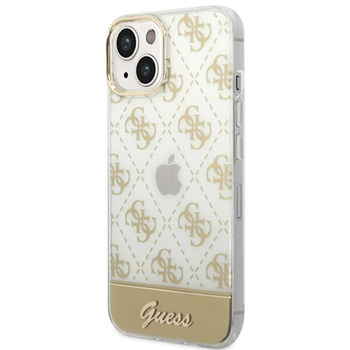 Guess 4G Stripe Script Logo Galvanisiertes Muster - iPhone 14 Plus Hülle (Gold)