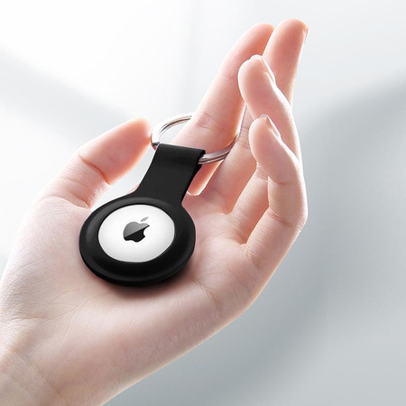 Crong Silicone Case with Key Ring - Schutzhülle für Apple AirTag 1 / 2 Schlüsselanhänger (Schwarz)