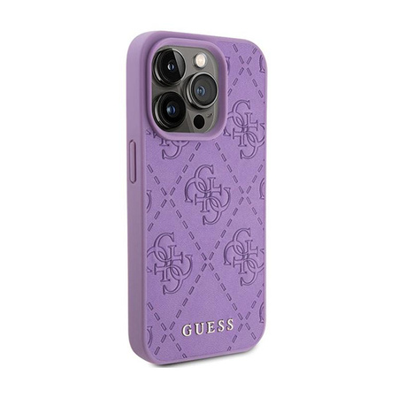 Guess Leather 4G Stamped - Etui iPhone 15 Pro Max (fioletowy)