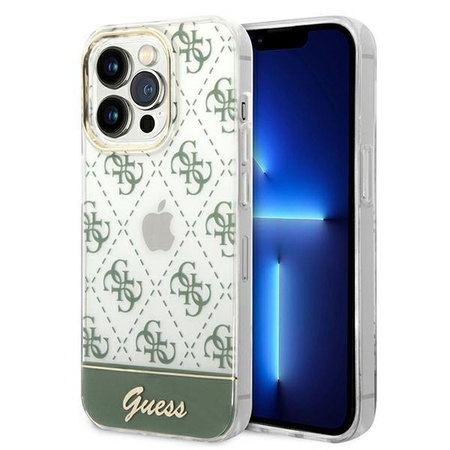 Guess 4G Stripe Script Logo Electroplated Pattern - iPhone 14 Pro Max Case (khaki)