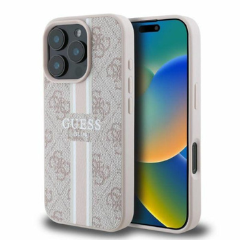 Guess 4G nyomtatott csíkos MagSafe - iPhone 16 Pro tok (rózsaszín)