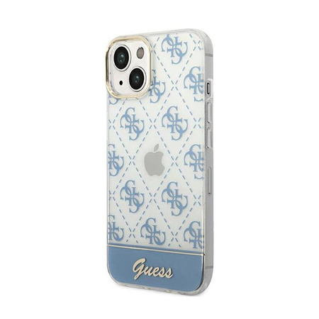 Guess 4G Stripe Script Logo Electroplated Pattern – Etui iPhone 14 (niebieski)
