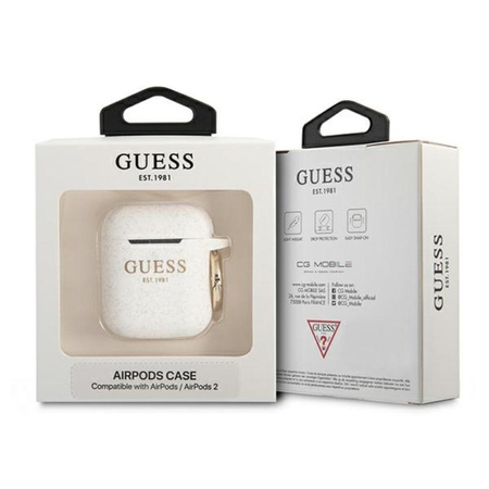 Guess Silicone Glitter Case Est - Étui Airpods (blanc)