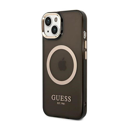 Guess Gold Outline Průsvitné pouzdro MagSafe - iPhone 14 (černé)