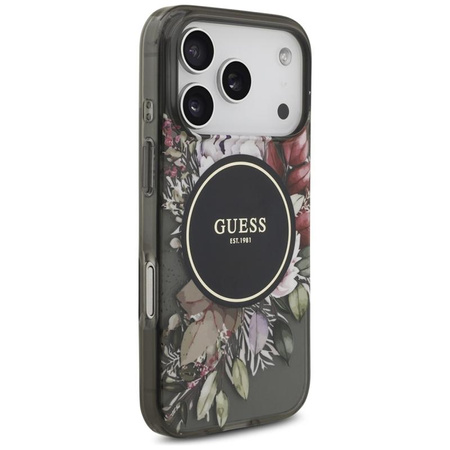 Guess IML Flowers Electro Pearl Strap MagSafe - Pouzdro iPhone 17 Pro (černý)