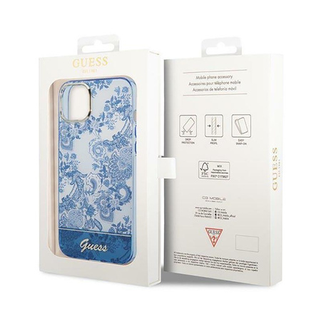 Guess Porcelain Collection - pouzdro pro iPhone 14 Plus (modré)