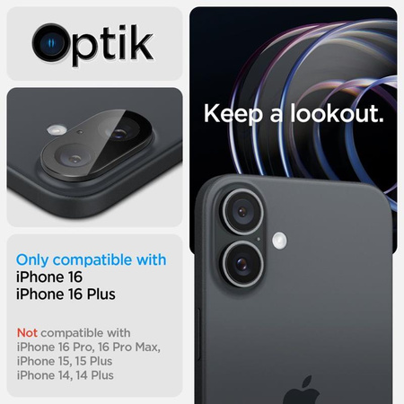 Spigen Optik GLAS.TR Camera Protector 2-Pack - lencsevédő üveg iPhone 16 / 16 Plus készülékhez (2 db) (Fekete)