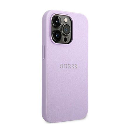 Guess Saffiano Metal Logo Stripes - Coque iPhone 14 Pro (lilas)