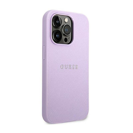 Guess Saffiano fém logós csíkok - iPhone 14 Pro Max tok (lila)