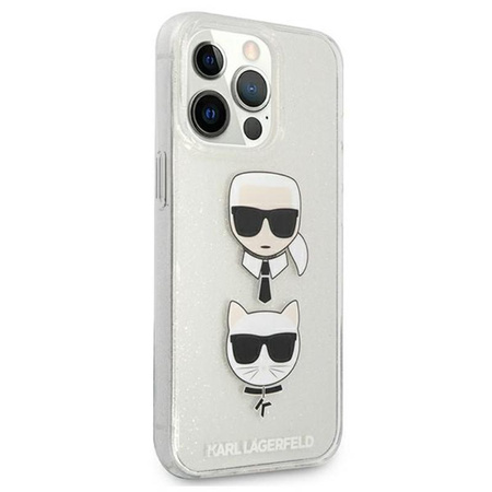 Karl Lagerfeld Glitter Karl & Choupette Head - Coque iPhone 13 Pro Max (argent)