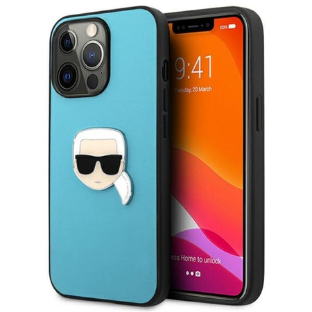 Karl Lagerfeld PU Leder Karl's Head Metall - iPhone 13 Pro Max Tasche (blau)