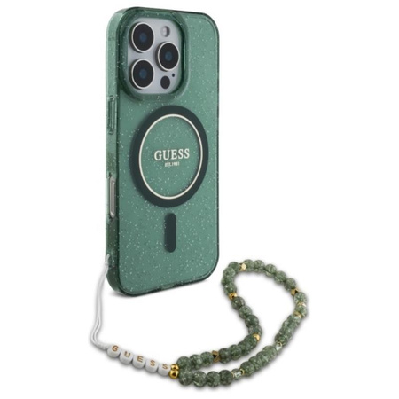 Guess IML Glitter With Pearl Strap MagSafe - iPhone 16 Pro Max Case (green)