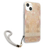 Guess Flower Cord - Tasche mit Schlüsselband iPhone 13 (Gold)