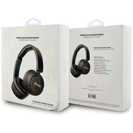 SŁUCHAWKI BEZPRZEWODOWE GUESS NAUSZNE, z Mikrofonem, Bluetooth V5.3, Czarne