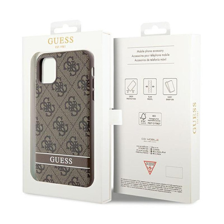 Guess 4G Printed Stripe - pouzdro pro iPhone 11 / iPhone XR (hnědé)