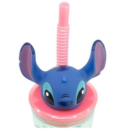 Disney Stitch - Hrnek s brčkem a 3D figurkou z kolekce Flowers (360 ml)