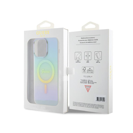 Pouzdro Guess IML Iridescent MagSafe - iPhone 15 Pro (tyrkysové)