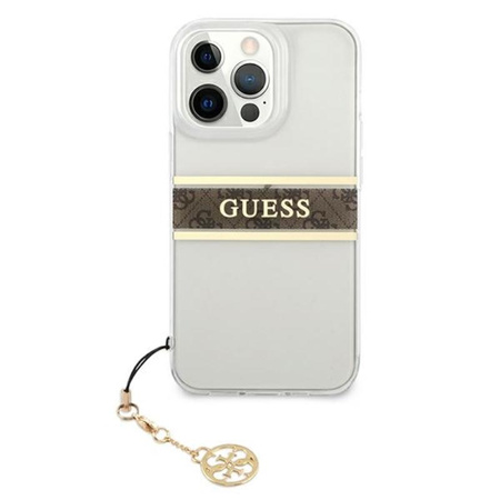 Guess 4G Stripe Brown Charm - pouzdro pro iPhone 13 Pro Max (průhledné)