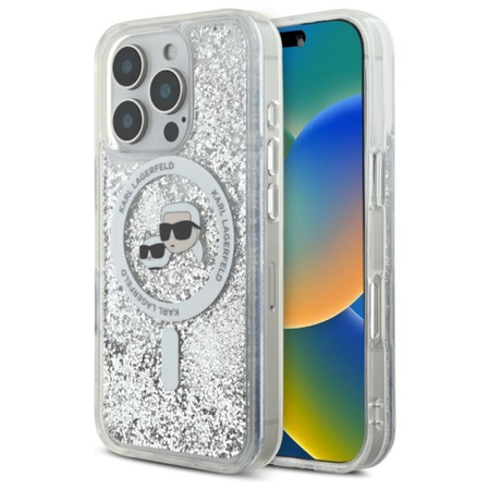 Karl Lagerfeld Liquid Glitter Karl & Choupette Head MagSafe - Etui iPhone 16 Pro (przezroczysty)