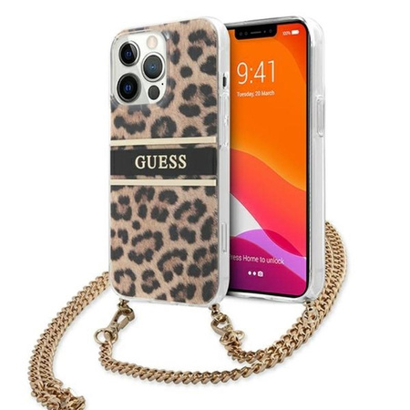 Guess Leopard Gold Stripe Crossbody - iPhone 13 Pro Tasche