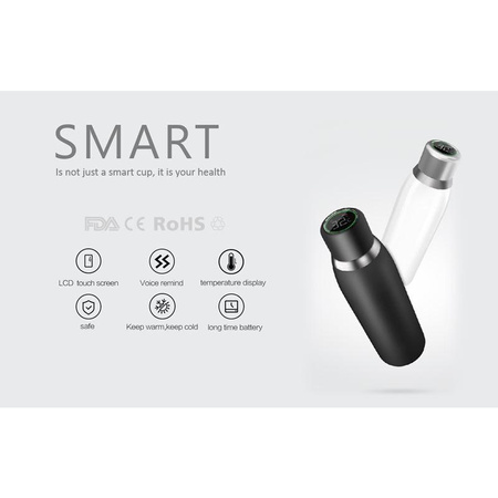 PURO Smart Bottle - Butelka termiczna 500ml INOX z inteligentną nakrętka LED (Black)