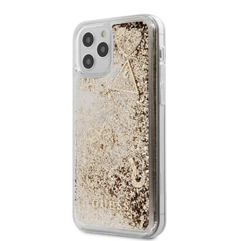 Guess Liquid Glitter Charms - pouzdro pro iPhone 12 / iPhone 12 Pro (zlaté)