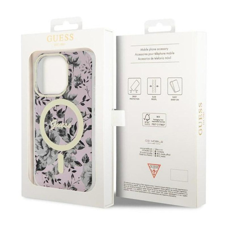 Guess Flower MagSafe - pouzdro pro iPhone 14 Pro (růžové)