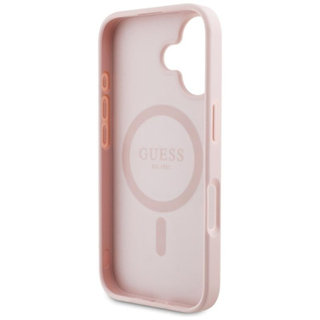 Guess Grained Printed Flower Pattern MagSafe - Pouzdro pro iPhone 16 (růžový)