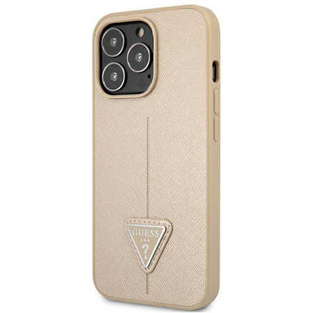 Guess Saffiano háromszög logós tok - iPhone 13 Pro tok (bézs)