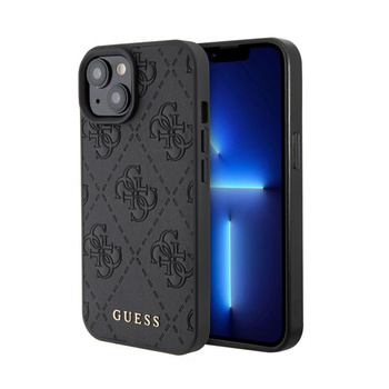 Guess Leather 4G Stamped - iPhone 15 Case (noir)