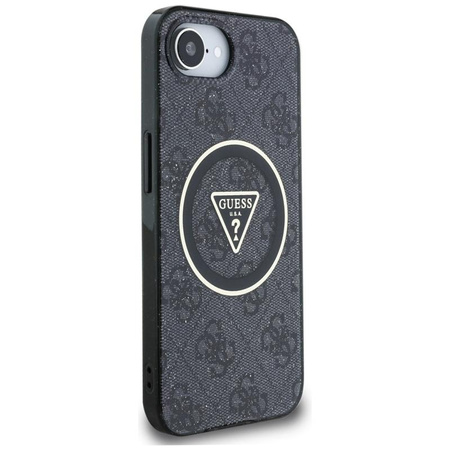 Guess IML Metal Glitter 4G Circle Triangle MagSafe - pouzdro pro iPhone 16e (černé)