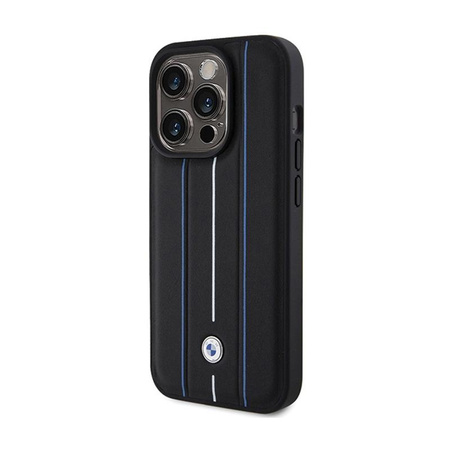BMW Leather Stamp Blue Lines - iPhone 15 Pro Max tok (fekete)