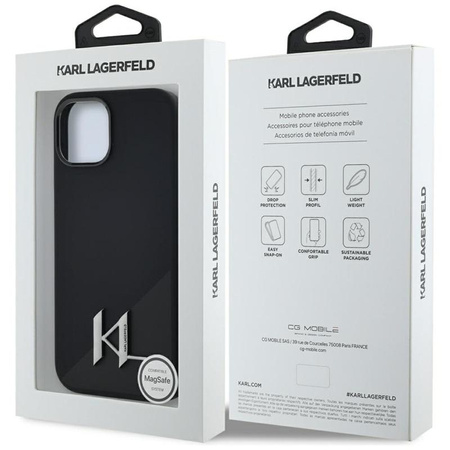 Karl Lagerfeld Silikon Shadow Metal Initial MagSafe - Hülle für iPhone 15 (schwarz)