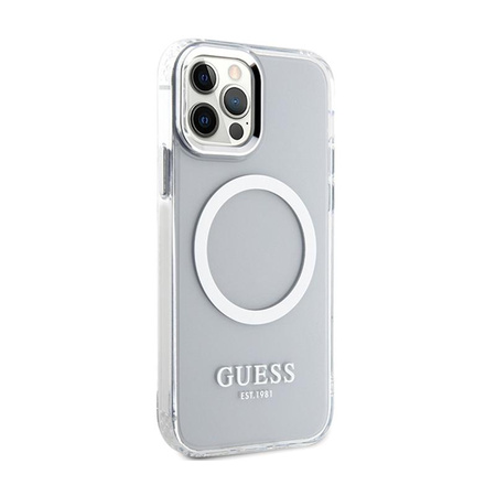 Guess Metal Outline MagSafe - Etui iPhone 12 / iPhone 12 Pro (przezroczysty / srebrny)