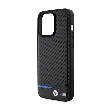 BMW Leather Carbon Blue Line - Coque pour iPhone 15 Pro Max (noir)