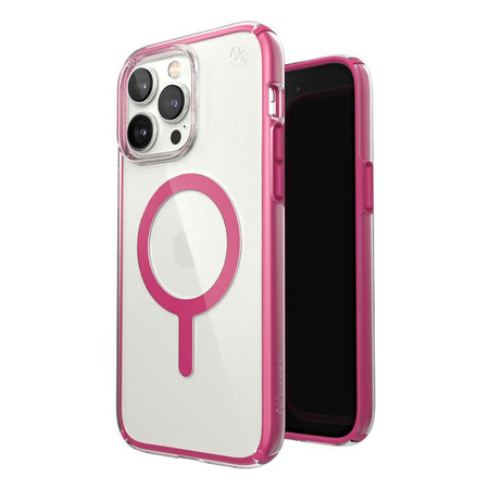 Speck Presidio Perfect-Clear avec Impact Geometry + MagSafe - Coque pour iPhone 14 Pro Max avec revêtement MICROBAN (transparent / rose digital)