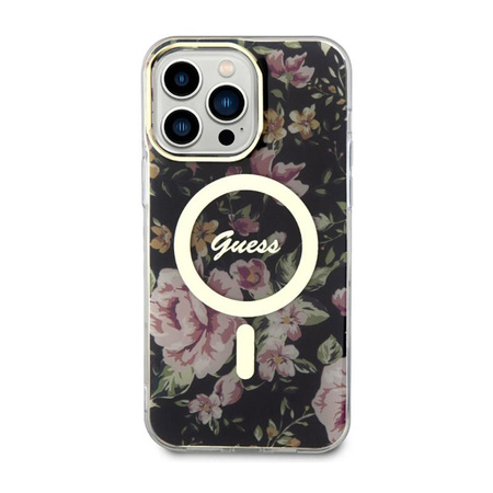 Guess Flower MagSafe - pouzdro pro iPhone 14 Pro Max (černé)