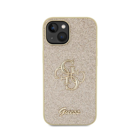 Guess Glitter Script Big 4G - iPhone 15 Case (Gold)