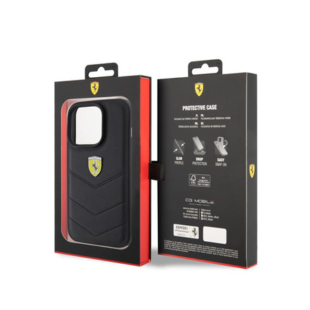 Ferrari Quilted Metal Logo - Case for iPhone 15 Pro  (Black)