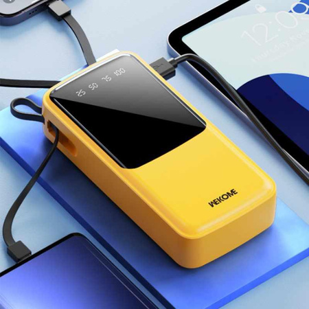 WEKOME WP-10 Pop Digital Series - Powerbank 20000 mAh mit integriertem USB-C / Lightning / Micro USB + USB-A Kabel (Gelb)