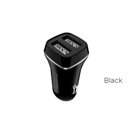 Borofone - Chargeur de voiture 2x USB, noir