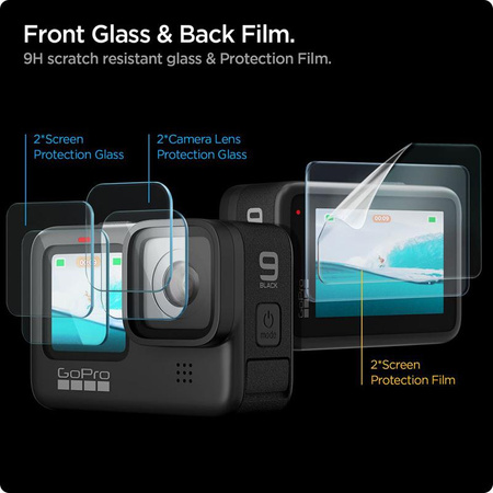 Spigen Glas.TR Slim + Film 2-Set - sada skla a filmu pro GoPro Hero 12 / 11 / 10 / 9 (2 sady)