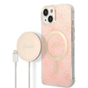 Guess Bundle Pack MagSafe 4G - MagSafe iPhone 14 Plus case + charger set (pink/gold)