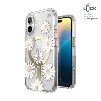 Speck Presidio Lux ClickLock & MagSafe - iPhone 16 tok (Sunshine Daisies / Clear / Arany)